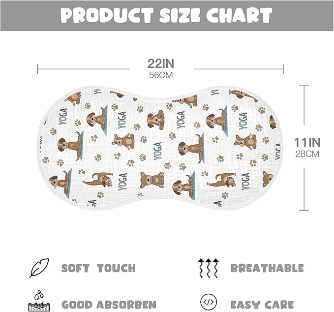 Qinllo 4 Pack Muslin Burp Cloths Dogs Yoga Cotton Baby Burp Cloths Extra Absorbent and Soft Thick Burping Cloth for Newborn Boys Girls 22x11 Inch