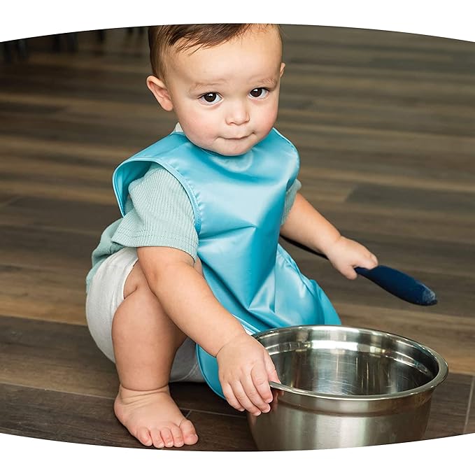 Tiny Twinkle Mess Proof Baby Bibs | 2 Pack Waterproof Toddler Bib for Eating | Baby Apron for Feeding, Machine Washable, Perfect Shower Gift (Slate Olive, 2-4Y)