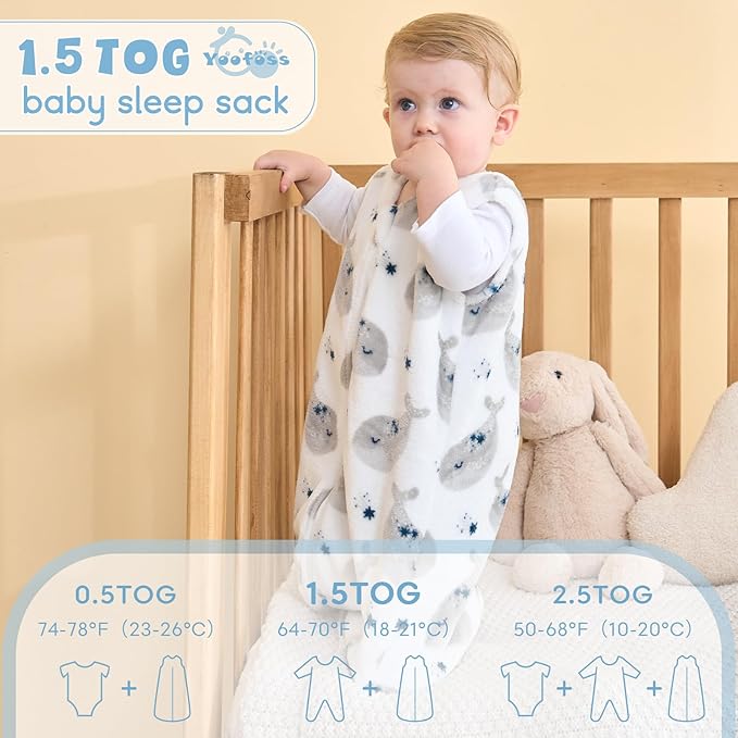 Yoofoss Baby Sleep Sack 0-6 Months, 1.5 Tog Sleep Sack, Fleece Baby Wearable Blanket with 2-Way Zipper, Neborn Sleeping Sack, Soft Warm Lightweight(Small)