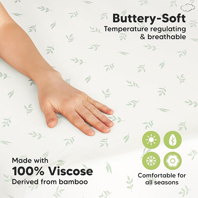 Pack and Play Sheets Fitted - 2-Pack Mini Crib Sheets for Pack N Play Mattress 38x26, Soft & Cozy, Neutral Toddler Playard Bedding, Snug Fitted Mini Baby Crib Mattress Cover Boy, Girl (Herb)