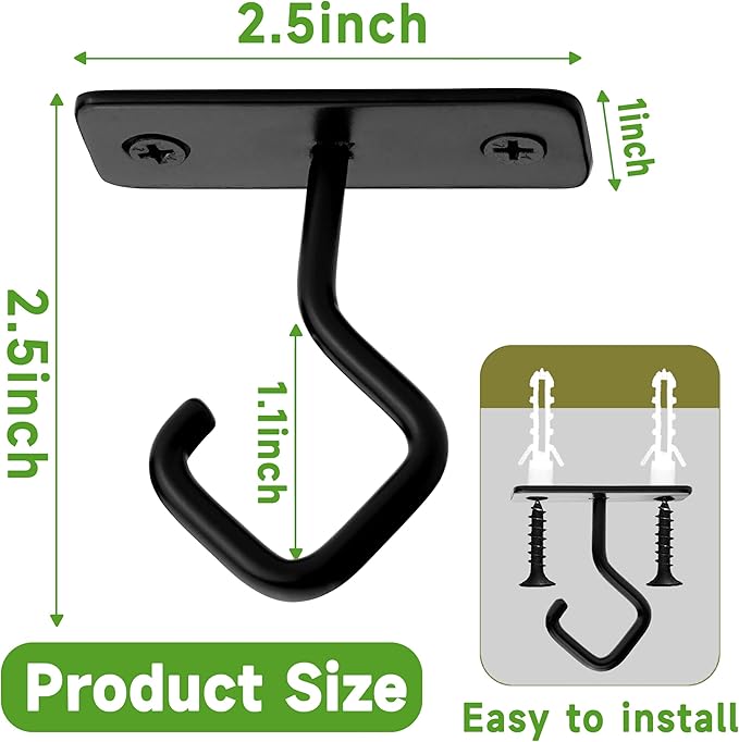Ceiling Hooks for Hanging Plants - 2.5 Inch Iron Plant Bracket 8 Pack, Metal Plant Hanger Wall Hooks for Plants, Lanterns, Light, Wind Chimes, Indoor&Outdoor Decoration Black