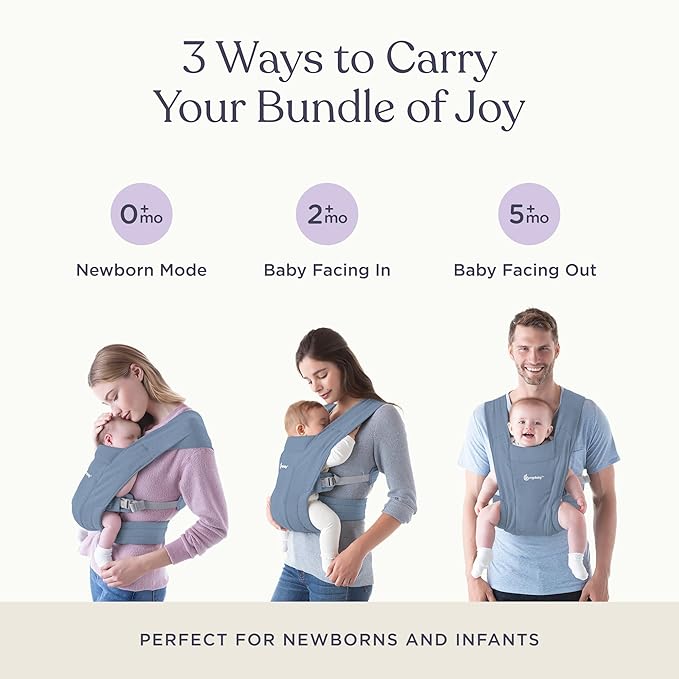 Ergobaby Embrace Baby Carrier Newborn to Toddler - Lightweight Ergonomic Baby Carriers - Cozy Essentials (7-25 Pounds), Ponte Knit, Oxford Blue