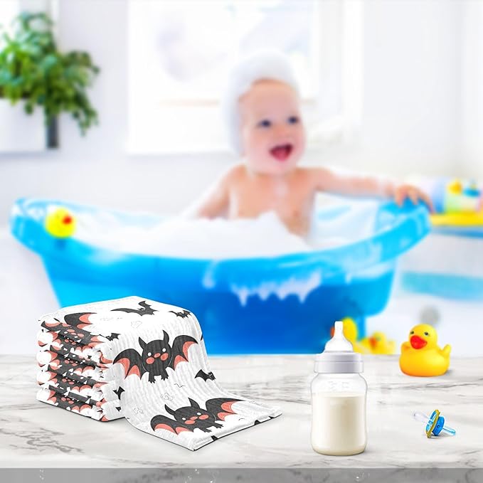 vvfelixl Baby Muslin Washcloths Cute Bats Cartoon Baby Burp Cloths Cotton Baby Face Towel for Newborn Infants Boys Girls Soft and Absorbent 11.8 X 11.8 in, 3 Pack