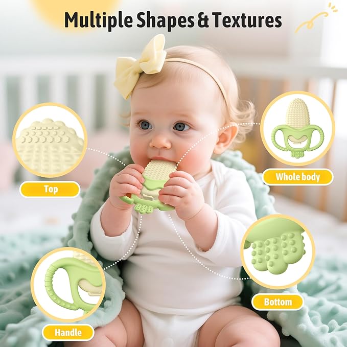 akolik Baby Teething Toys, Baby Frozen Teething Relief, BPA Free Infant Chew Toys Newborn Accessories, Cold Freezer Teethers for Babies 0-3-6-9-12 Months Old Boys Girls(Corn A)