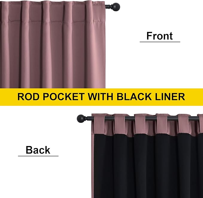 NICETOWN Dry Rose 2 Pieces 52x84 Inches Blackout Curtains, Thermal Insulated Energy Efficient Window Treatment Draperies for Living Room, Double Layer Full Light Blocking with Rod Pocket Back Tab
