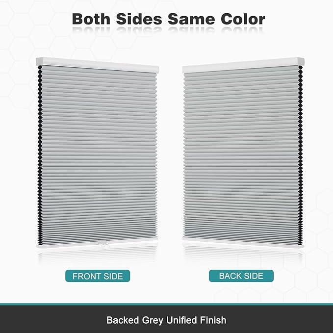 Changshade Cordless Cellular Shades, Blackout Honeycomb Shades for Windows, Pull Down Pleated Blinds, Easy to Install for Indoor Windows and French Doors,37" W x 72" H, Grey