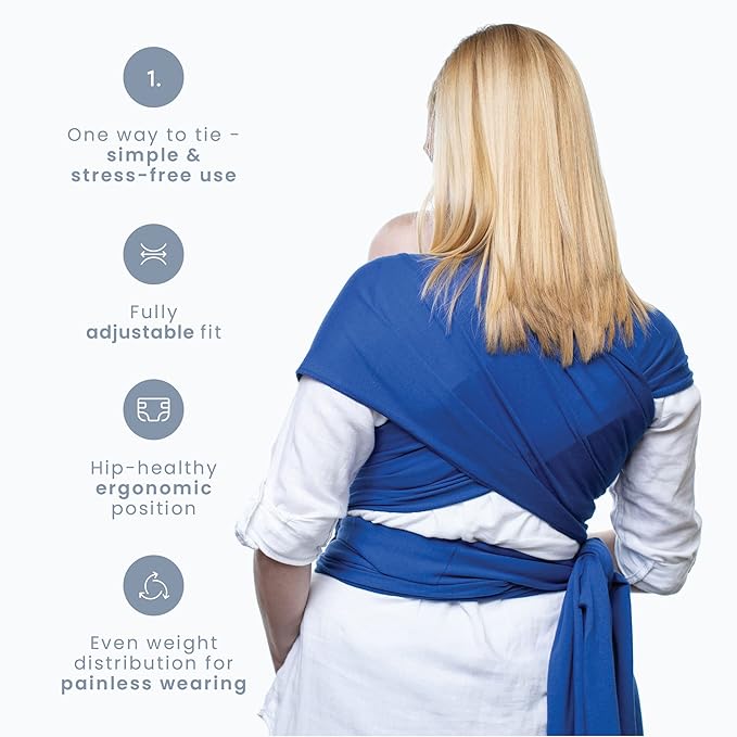 Cuddlebug Hands-Free Baby Carrier - Soft & Stretchy Wrap for Newborn to Toddler 7-35 lbs - One-Size-Fits-All Hip-Healthy Holder (Blue)