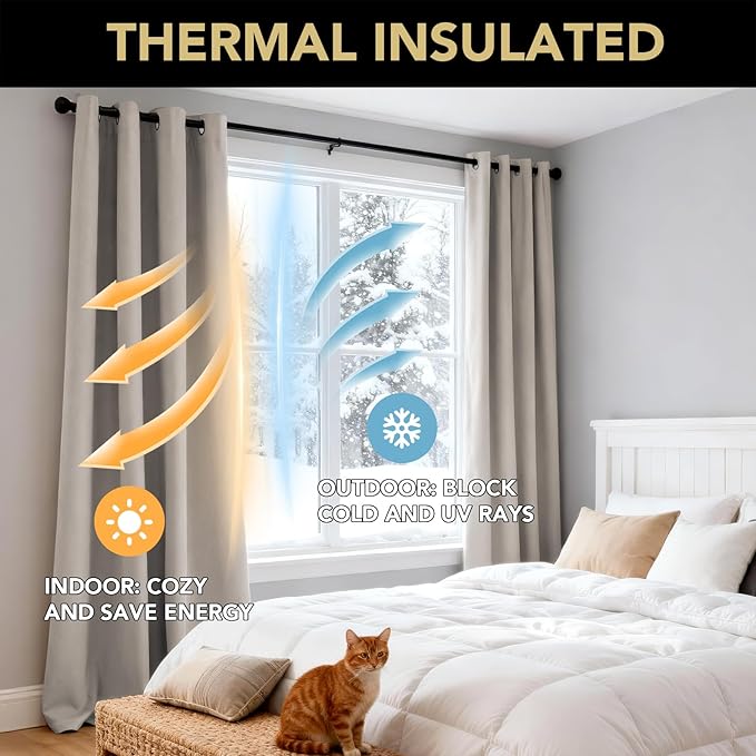 PrinceDeco Blackout Curtains for Bedroom – 100% Light Blocking Thermal Insulated Curtains 84 inch Length, Noise Reducing Energy Saving Drapes for Living Room,Nursery,2 Panels,55" W x84 L, Stone