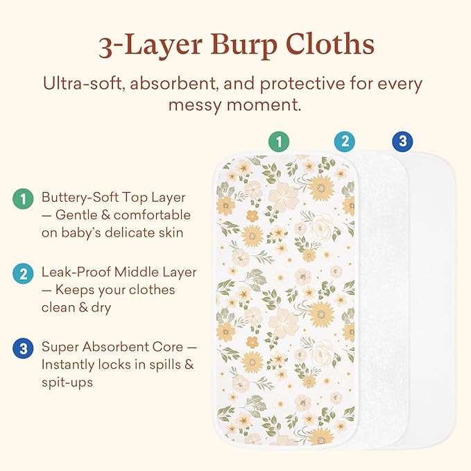 littogoose Premium 8-Pack Waterproof Baby Burp Cloths, Extra Large 13"X26" Soft Absorbent Burping Clothes for Newborns and Infants, Baby Shower Boys Girls