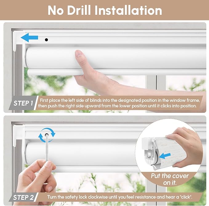 Kincmo No Drill Motorized Blinds with Remote, 100% Blackout Roller Shades for Windows, Custom Electric Blinds Compatible with Alexa, Apple Homekit, Google Home (100% Blackout Linen White)