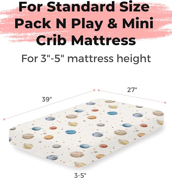 Pack and Play Sheets 2 Pack, Fitted Jersey Knit Mini Crib Sheets for Baby Boys and Girls, Compatible with Graco Pack N Play and Mini Crib Mattress (Stellar Adventure, Pack N Play/Mini Crib Sheets)