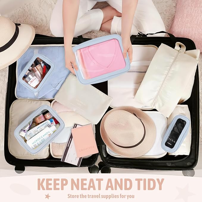 5PCS Clear Toiletry Bag,TSA Approved Travel Makeup Pouch with Zipper for Cosmetics and Toiletries，Diaper Bag Organizer Pouch Set，Women's Purse Organizer and Clear Car Bag