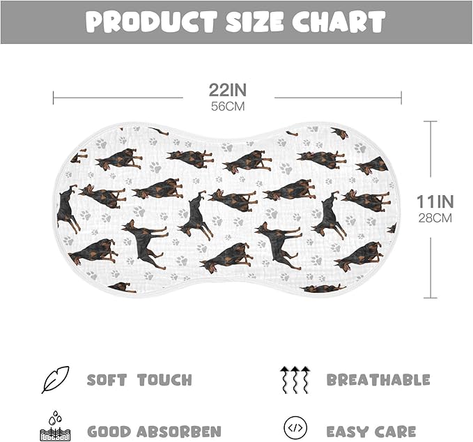 Qinllo 4 Pack Muslin Burp Cloths Doberman Dogs White Cotton Baby Burp Cloths Extra Absorbent and Soft Thick Burping Cloth for Newborn Boys Girls 22x11 Inch