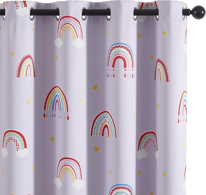 Vangao Easter Boho Girls 100% Blackout Curtains Purple for Kids Room 63 Inch Length, Rainbow Window Drapes for Living Room Nursery Thermal Insulated Room Darkening Curtains Bedroom Grommet 2 Panels