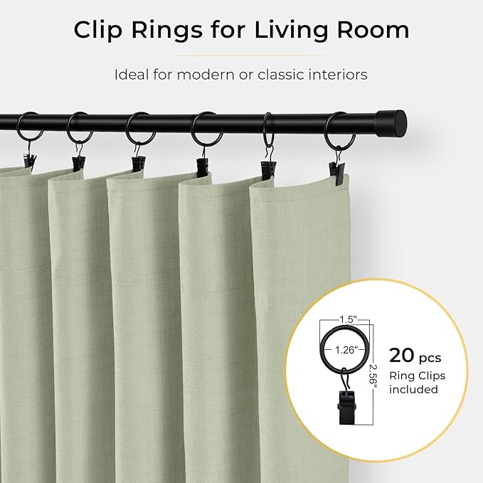 INOVADAY 100% Blackout Curtains for Bedroom, Black Out Curtains 84 Inch Long, Clip Rings Linen Blackout Drapes, Thermal Insulated Room Darkening for Living Room, 2 Panels - Sage,W50xL84