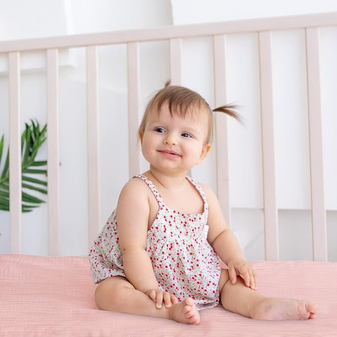 Ultra Soft Muslin Crib Sheets for Baby, Premium Breathable Organic Cotton Crib Fitted Sheet for 52’’x28’’Standard Crib and Toddler Mattress,2 Pack Pink&Coral