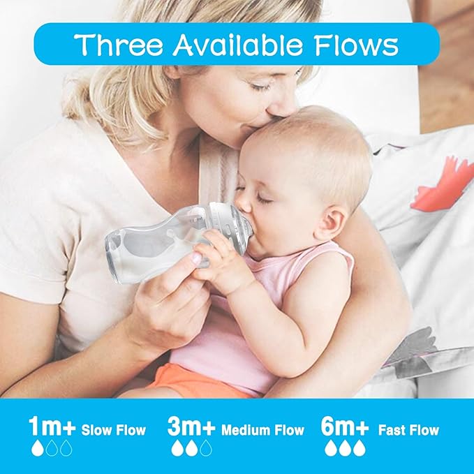 LSAUVWN 4-Count Silicone Bottle Nipples for Natural Start Anti-Colic Bottles & Advanced Anti-Colic Bottles & C to Natural Bottles and NUK Simply Natural Bottle, Anti-Colic Valve, Medium Flow, 3m+