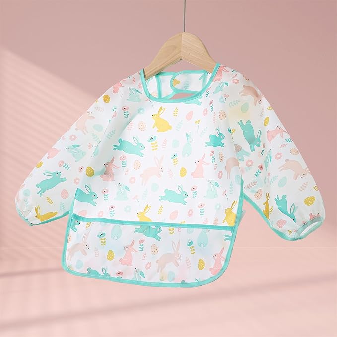 HaimoBurg 3 Pcs Waterproof Long Sleeves Baby Bibs Weaning Smock Bib 3-24 Months