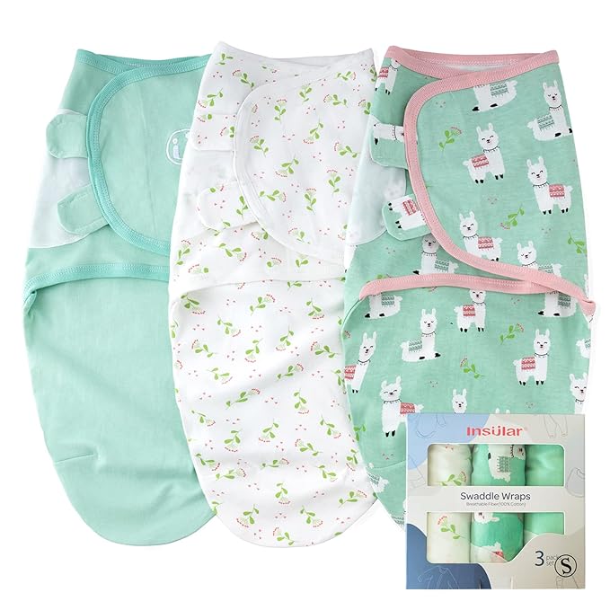 insular Baby Swaddle Wrap, Swaddle Blanket for Newborn and Infant, Adjustable Swaddling Set for Boy and Girl, Soft Cotton Baby Sleep Sack 3 Pack, Alpaca, Small(0-3 Month)