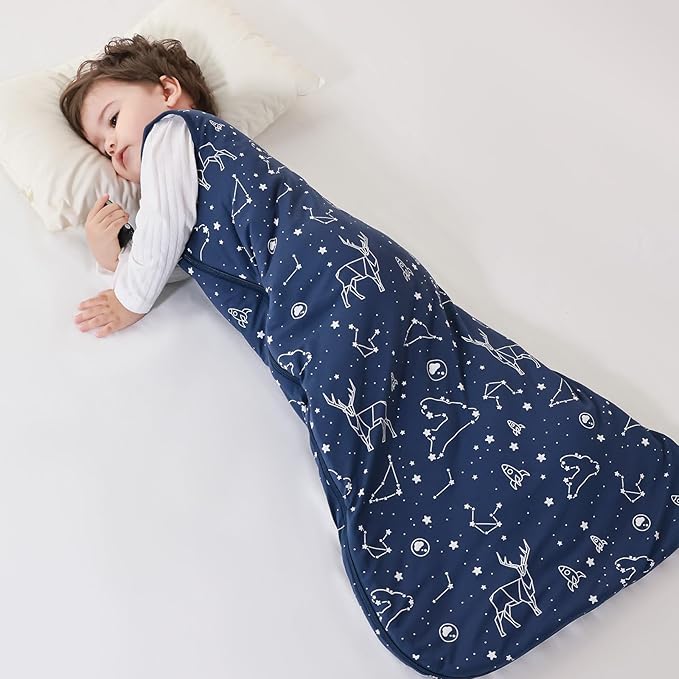 Mosebears Unisex Rayon Made from Bamboo Sleep Sack with 2-Way Zipper,2.5 Tog Baby Winter Sleep Sack(Navy Blue,6-18 Months)