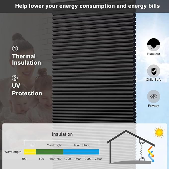 Changshade Blackout Blinds Black Out Shade for Indoor Windows, Cordless Cellular Shades Thermal Insulated 1.5 Inch Honeycomb Darkening Blinds for Living Room, Bedroom, Bathroom, Nursey, 42" Wx72H