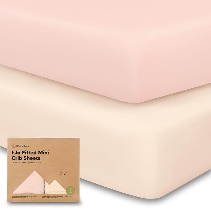 Pack and Play Sheets Fitted - 2-Pack Mini Crib Sheets for Pack N Play Mattress 38x26, Soft & Cozy, Neutral Toddler Playard Bedding, Snug Fitted Mini Baby Crib Mattress Cover Boy, Girl (Cameo)