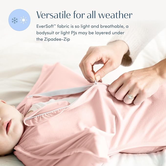 SleepingBaby Bamboo Zipadee-Zip Transition Swaddle – EverSoft Wearable Blanket with Two-Way Zipper for Easy Diaper Changes, Small 4-8 months, Dusty Rose