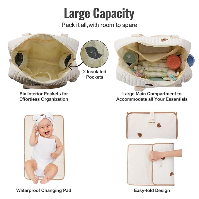 3pc Diaper Bag Tote Set, Hospital Bag for Labor & Delivery, Maternity Travel Bag with Changing Pad & Pacifier Case