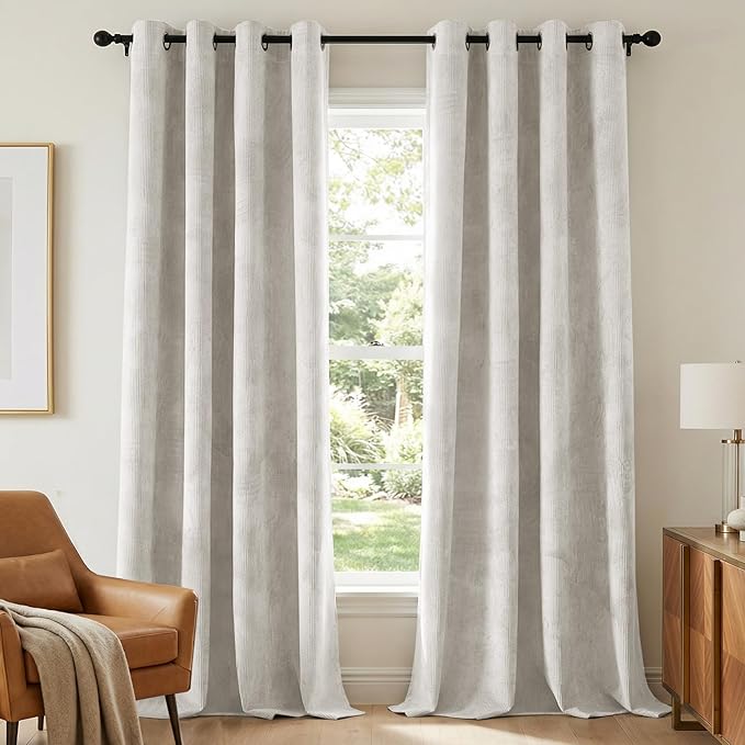 H.VERSAILTEX Velvet 100% Blackout Curtains for Living Room Full Light Blocking Curtains Thermal Insulated Room Window Drapes Soft Luxury Curtains Grommet Top 2 Panels (55" W x 84" L, Ivory)