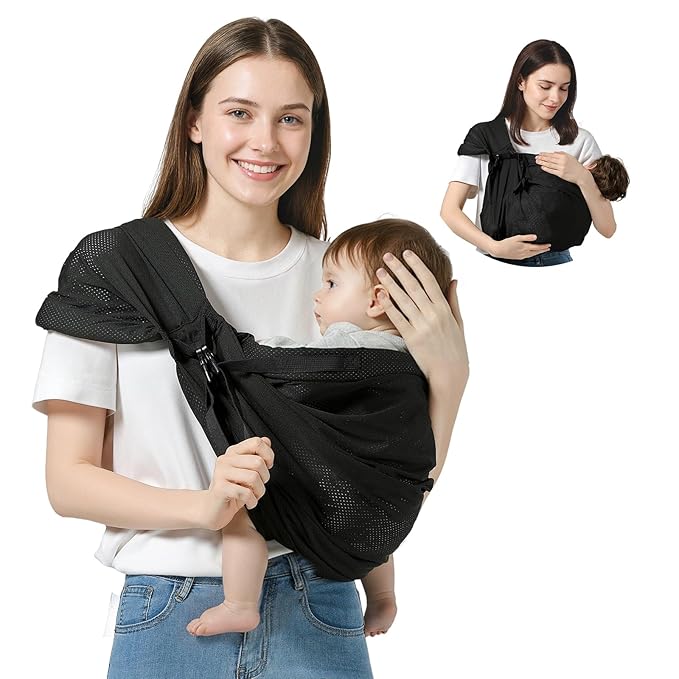 Baby Sling Carrier, Toddler Sling Carrier with Wide Shoulder Strap, Lightweight Baby Carriers Newborn to Toddler Infant Wrap Carriers Perfect for Mom and Dad, 7-30lbs, Black Mesh