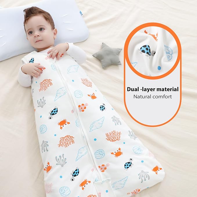 Mosebears Sleep Sack Baby Winter Wearable Blanket with 2-Way Zipper,2.5 TOG Cotton Sleep Sack Unisex (Ocean Animal, 6-12 Months)