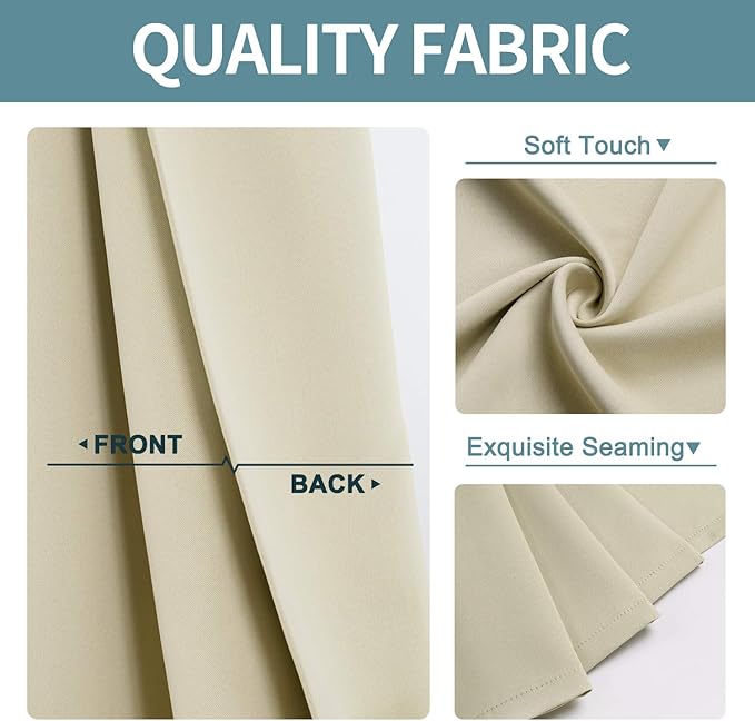 ChrisDowa Grommet Blackout Curtains for Bedroom - Thermal Insulated Room Darkening Curtains for Living Room (1 Panel Set, Beige,52W x 72L)
