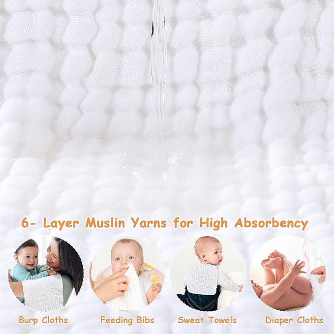 Looxii Muslin Burp Cloths 100% Cotton Muslin Cloths Large 20''x10'' Extra Soft and Absorbent 6 Pack Baby Burping Cloth for Boys and Girls(Multicolor)