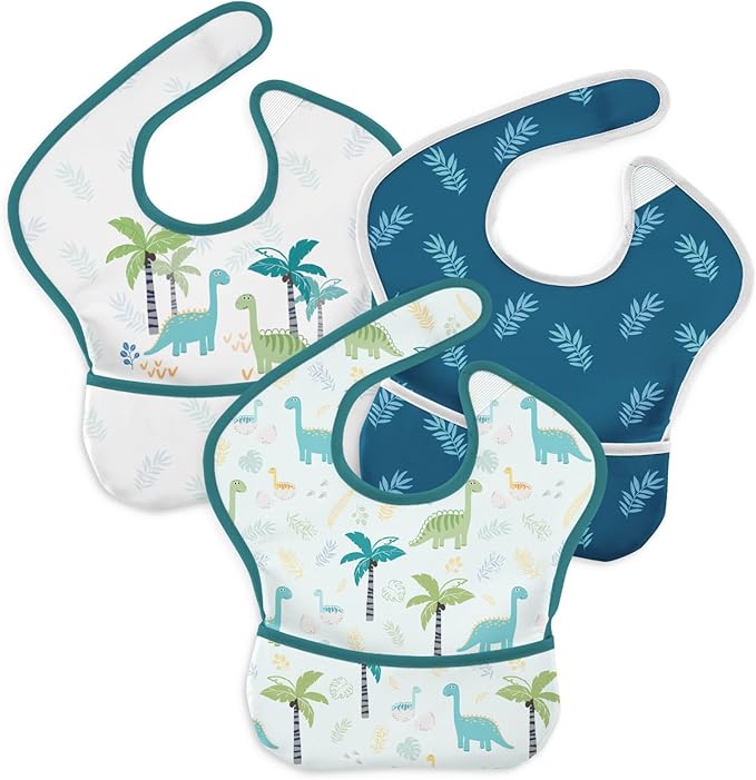 CIVARUA KIDS 3-Pack Waterproof Baby Bibs for Eating - Mess Proof Lightweight Toddler Feeding Bibs with Large Food Catcher