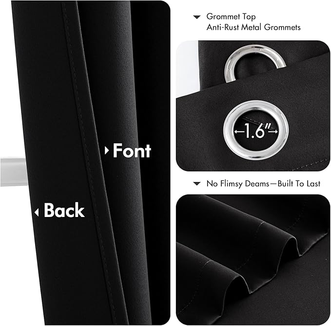 MIULEE Black Blackout Curtains for Bedroom Living Room 40 Inches Long 2 Panels, Thermal Insulated Room Darkening Drapes Solid Grommet Noise Reduction Light Blocking Window Treatments 40x40 Inch
