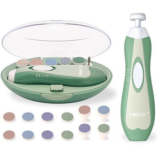 Fansidi Upgraded Electric Baby Nail File - Precise 4-Stage Baby Nail Trimmer for Newborn to Toddler Unisex, Safe & Gentle Nail Buffer with Soft LED Light & 18 Grinding Heads, Perfect Baby Shower Gift