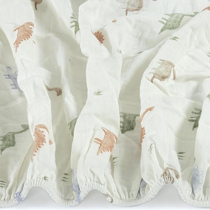 Dreamology Cotton Crib Sheets for Boys and Girls | Super Soft, Breathable 1-Pack | 100% Cotton Muslin Crib Sheets Fitted for Standard Cribs and Toddler Beds 28x52 Crib Sheet | Dino