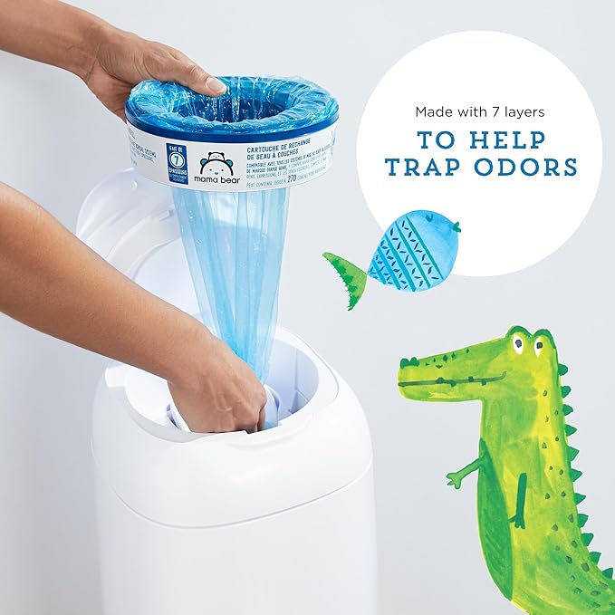 Amazon Brand - Mama Bear Diaper Pail Refills for Diaper Genie Pails, Unscented, 1080 Count (4 Packs of 270 Count)