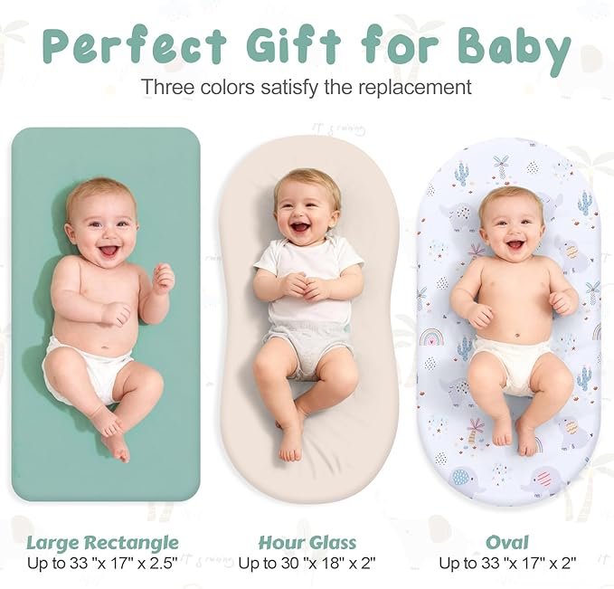 3 Pack Stretchy Bassinet Sheets - Universal Fit for Rectangle, Round, Oval, Hourglass Cradles & Moses Baskets - Soft Breathable Fitted Bassinet Sheets Set for Baby Boy Girl - Mint Green & Elephant