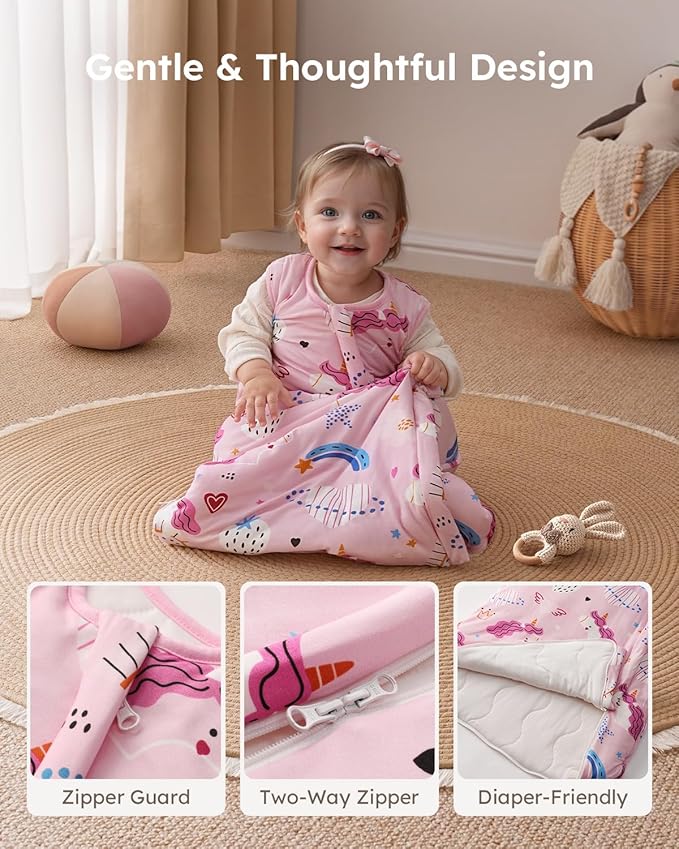 Yoofoss Rayon Made from Bamboo Baby Sleep Sack 0-6 Months 1.0 Tog Baby Wearable Blanket, Super Soft Infant Toddler Sleeping Sack 2-Way Zipper