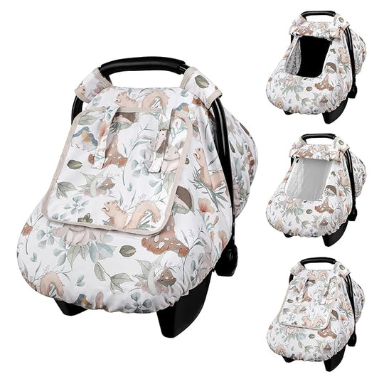 Car Seat Cover Baby Girl Boy, Warm Winter Carseat Cover for Baby, Kick-Proof Infant Car Seat Cover with Peep Window, Windproof & Cozy, Gray Animals