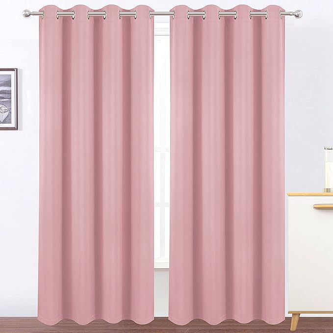 LEMOMO 100% Blackout Pink Curtains with Black Lining/52 x 84 Inch/Set of 2 Panels Thermal Insulated Room Darkening Curtains for Bedroom