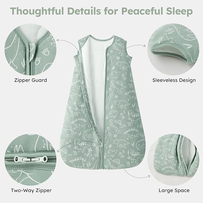 FIEMOL Baby Sleep Sack 6-12 Months, 2.5 TOG Cotton Winter Baby Wearable Blanket with 2-Way Zipper, Warm Soft Sleeping Bag for Newborn Infant Boy Girl, Medium Dinosaur