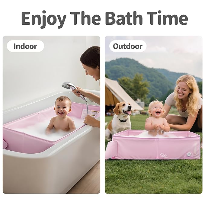 Bella’s Friends Baby Collapsible Bathtub, Travel Bath Tub for Baby, Foldable and Portable, Easy Storage, Non-Slip Base, Reinforced Structure, Lightweight, Essentials for 6M-3Y Infant Toddler, Pink