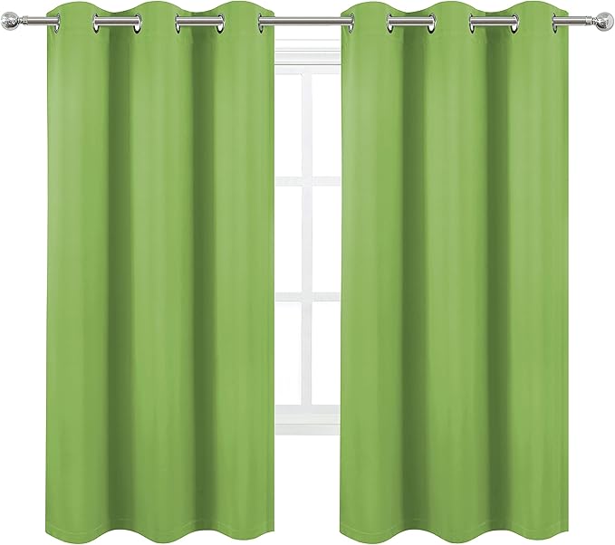 LEMOMO 100% Blackout Curtains 40 x 63 Inch/Light Green Curtains 2 Panels with Black Liner/Double Layer Full Room Darkening Bedroom Curtains