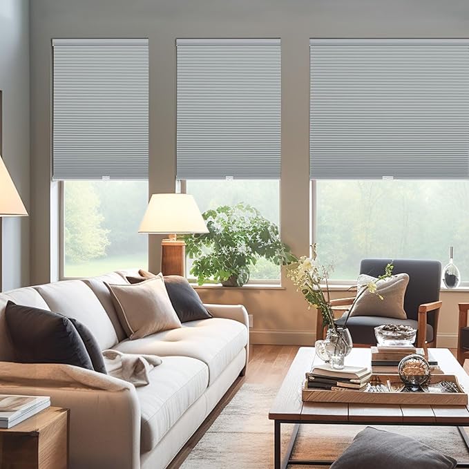 Changshade Cordless Cellular Shades, Blackout Honeycomb Shades for Windows, Pull Down Pleated Blinds, Easy to Install for Indoor Windows and French Doors,22" W x 48" H, Grey