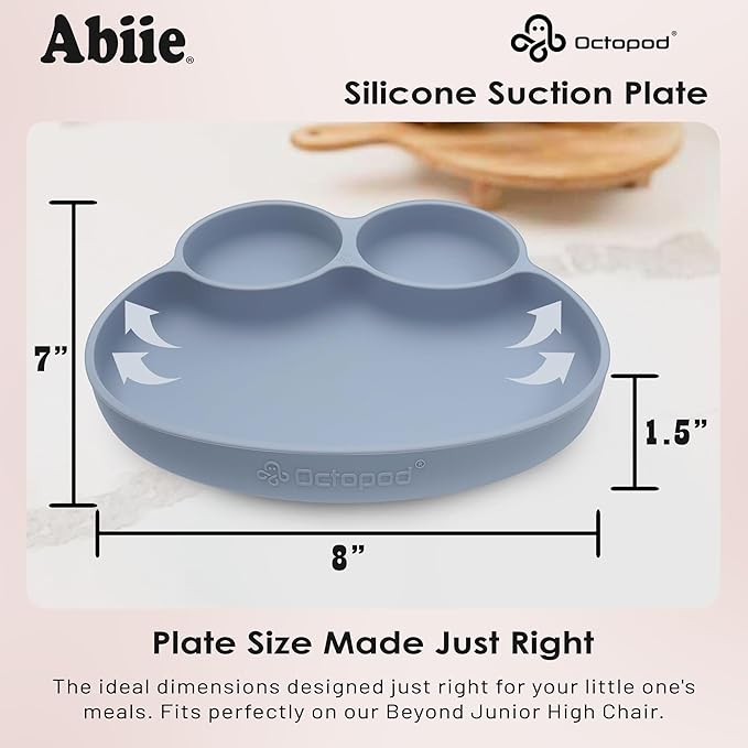 Abiie Octopod Frog Silicone Plates with Suction - Spill Proof, Easy to Clean - BPA-Free Bowl - Suction Plates for Baby and Toddler - Training & Feeding Divided Grip Dish (Baby Blue)