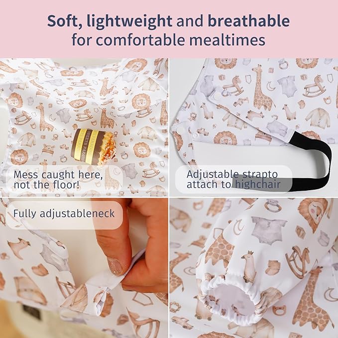 CoolaPeach Long Sleeve Baby Bib - Mess-Proof Feeding Bibs for Babies - Adjustable, Waterproof, and Highchair/Table Attachment