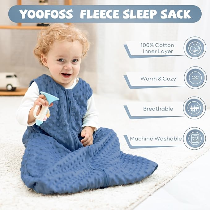 Yoofoss Fleece Baby Sleep Sack 18-24 Months with Plush Dots, TOG 1.5 Baby Wearable Blanket with 2-Way Zipper, Cotton Toddler Sleep Sack Fleece