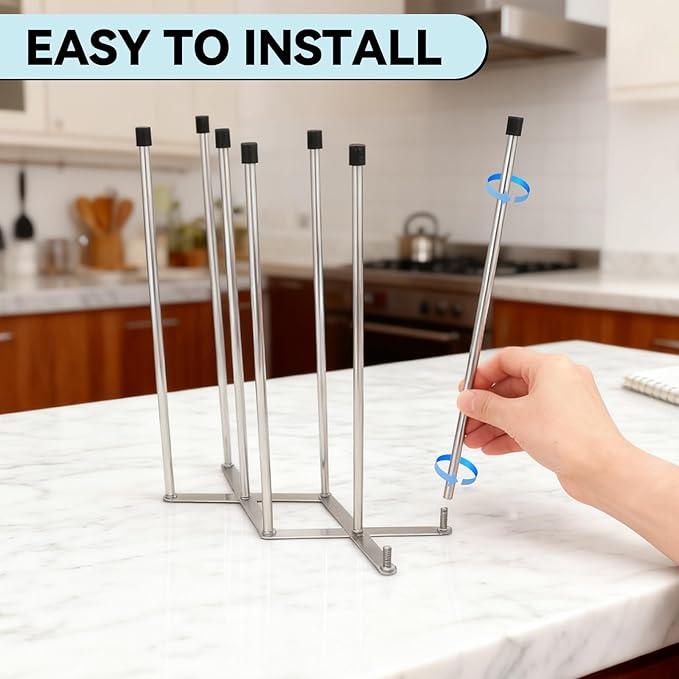Hogarbliss Foldable Baby Bottle Drying Rack – 8-Pole Collapsible Bottle Organizer, suitable for cups, silicone bags, and kitchen waste bags – Space-Saving Countertop Dryer for Home & Travel (Silver)